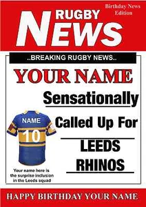 A5 Personalised Leeds (Rhinos) Rugby Greeting Birthday Card Rugby PIDOA1 - Picture 1 of 1