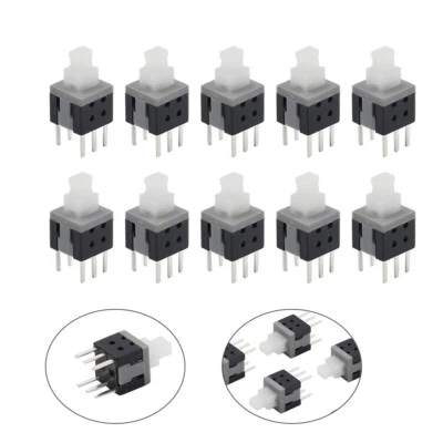 10PCS 5.8x5.8x10mm Tact Tactile Self Lock 6 Pin Push Button Switch Black - Image 1 of 4