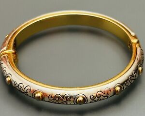 Brighton Aries Bracelet Two Tone Silver & Gold Hinged Bangle Etched Design