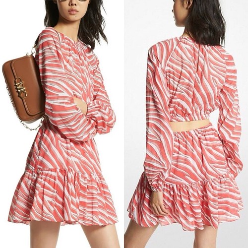 Abito Michael Kors stampa zebrata cotone prato ritaglio donna XS rosa gernaio
