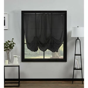 Black Plain Voile Tie Blinds 140cm (55") Wide - Slot Top Panel - Free Postage - Picture 1 of 3