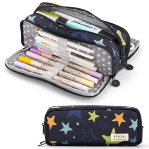 Portable Large Pencil Case Big Capacity 3 Compartments Canvas Pencil Pouch - Picture 1 of 50