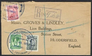 1929 Colombia Registered Bogota to Huddersfield via Plymouth - Picture 1 of 2
