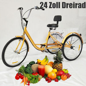 24" Zoll 6-Gang-Dreirad Für Erwachsene 3 Räder Fahrrad Rikscha Tricycle mit Korb