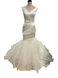 Bonny Vestido de Novia Marfil Plisado Satén Top Extraíble Parte Inferior de Tul Talla 8 $899 - Imagen 1 de 4