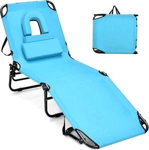 Tanning Chair,350lbs Beach Lounge Chair with Face Hole,Washable Pillow - Picture 1 of 9