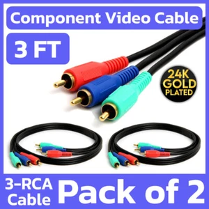 2 Pack 3 RCA Component Cable 3 Feet RGB Coaxial RCA Video Cord YPbPr TV VCR DVD - Picture 1 of 6