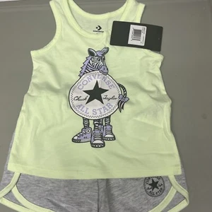 Converse Baby Mädchen Zebra Short und Shirt Set Lindgrün Grau Größe 2T Neu - Bild 1 von 4