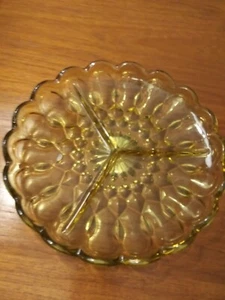 Indiana Amber 3 Section Serving Dish Scallop Edging Pretty Details 9" - Picture 1 of 2
