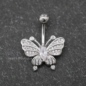 925 Sterling Silber Bauchnabel Ring Schmetterling Bauchnabel Stab Piercing A4523 - Bild 1 von 10