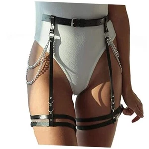 Punk Leather Waist Chain Black Leg Harness Belt Caged Body Chain Party Body - Picture 1 of 8