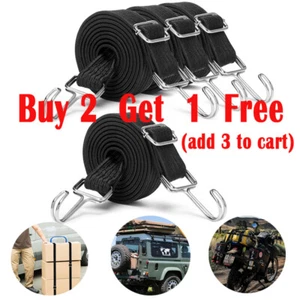 4x Heavy Duty Cords Elastic Rope Bike Bungee Cord Luggage Flat Cords with Hooks - Picture 1 of 19