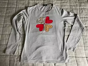 Vintage Burberry London long-sleeved top T-Shirt with Heart Logo Grey Red L - Picture 1 of 11