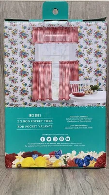 Juego de cortinas Pioneer Woman guinga ventana pequeña rojo y blanco nuevo en caja Foto 1 de 4