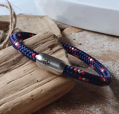 Armband Segeltau "Kompass" 6mm Blau Rot Weiß + Edelstahl Magnetverschluss  - Bild 1 von 2