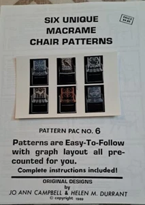 Six Unique Macrame Chair Patterns instructions pac no. 6 vintage 1989 NIP - Picture 1 of 4