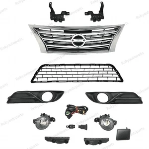 For Sentra 2013-2015 Bumper Upper Chrome Grille/Lower Mesh/Fog light Kit/Bracket - Picture 1 of 8