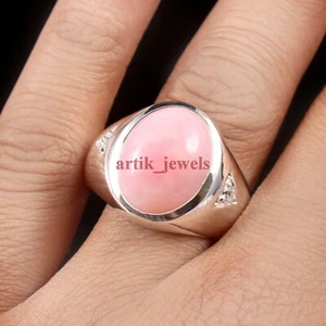 Natural Pink Opal Gemstone with 925 Sterling Silver Ring for Men's #5849 - Picture 1 of 4