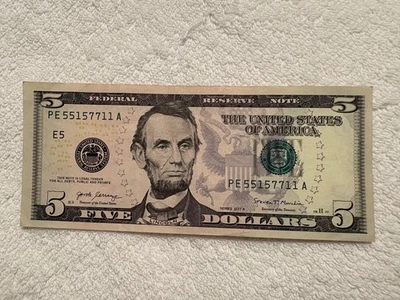 2017A Five Dollar Bill-Trinary FIVES-Federal Reserve Bank 5th Dist Richmond VA - Image 1 of 4