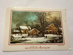 Currier & Ives A Cold Morning Vintage Postcard Print Winter Farm Scene - Picture 1 of 5