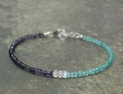 Bracciale Sfaccettato Rondelle Natural Dainty A+ Iolite+Pietra di... - Immagine 1 di 4