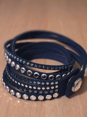 Pulseira SWAROVSKI cristal marinho 15,5" camurça sintética envoltório em torno  - Imagem 1 de 4