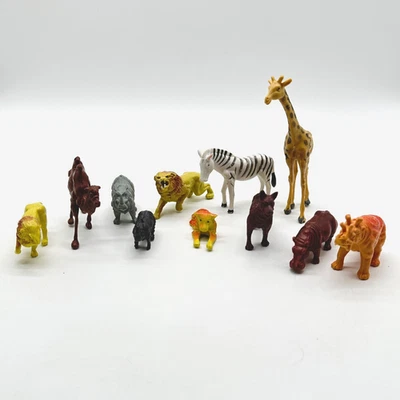 Lot of 11 Zoo Animals Giraffe Zebra Hippo Plastic Small Toy PVC Nature Science - Image 1 of 2