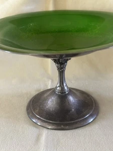 Vintage Reed & Barton piatto argento piedistallo 141 smalto verde piatto tondo 7" - Foto 1 di 7