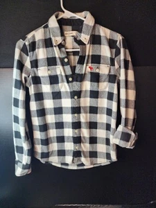 BOYS Abercrombie and Fitch  size 13/14  Flannel Plaid Black-and-White Shirt - Picture 1 of 4