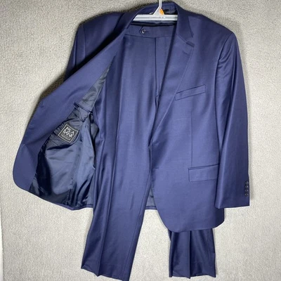 Jos A Bank Suit Mens 48R Navy Blue 2 Button Traveler 100% Wool Pants 44x29 Flat - Image 1 of 4