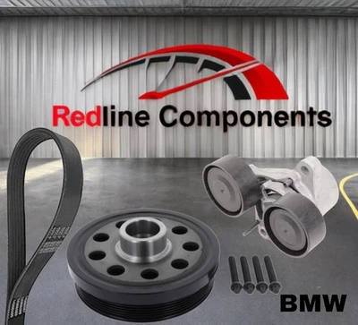 Crankshaft Crank Pulley with Auxiliary Aux Drive Belt and Tensioner For BMW N47N - Image 1 of 4