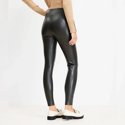 New Loft Faux Leather Black Leggings Pants Back Seam M Goth Festival Stretch - Image 1 of 4