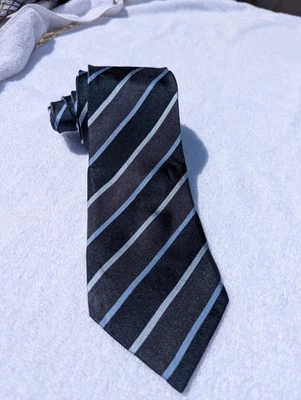 CANALI 条纹领带复古领带意大利丝绸男式灰色蓝色  — 第 1/4 张图片