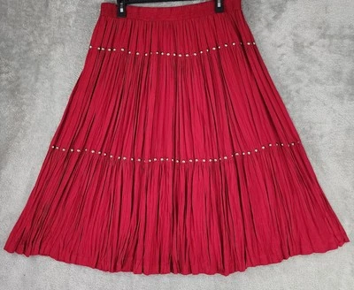 Falda Stonebridge Mujer Grande Roja Plisada Tachonada Boho Años 80 Retro Vintage Midi Foto 1 de 4