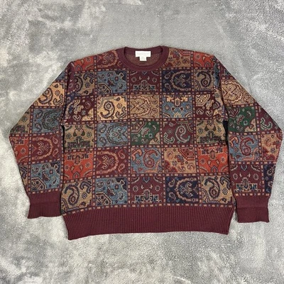 Vintage Tricots St Raphael Wool Sweater Mens Large Geometric Knit Paisley - Image 1 of 4