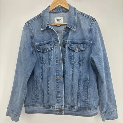 OLD NAVY Classic Jeans Trucker Jacket Women L  Button Up Pockets Blue Denim - Image 1 of 4