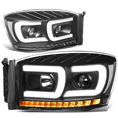 Fit 06-09 Ram Truck Pair Dual LED DRL+Sequential Signal Projector Headlight Lamp - Image 1 of 4