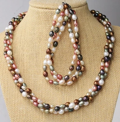 Sterling Silver Clasp Freshwater Multi-color Pearls Necklace & Bracelet Set - Image 1 of 4