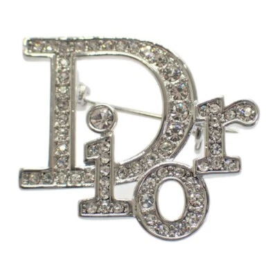 Christian Dior Logo Brooch Metal Rhinestone Silver Women's ISY - Image 1 of 4