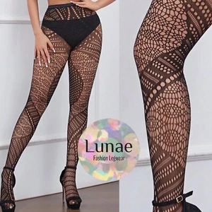 Netzstrumpfhosen geometrisches DESIGN GEO-Muster Spitzennetz 8/10/12/14 Rave Y2K Goth - Bild 1 von 3