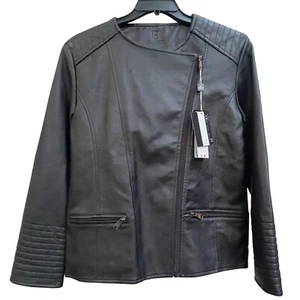 Bottega Veneta Damen Biker italienische Lederjacke Größe Large Farbe schwarz - Bild 1 von 5