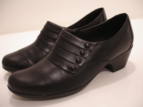 Scarpe mocassino donna 12 M Clarks Emslie Warren slip on nere pelle tacco decolte