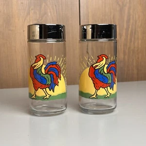 Vintage Rooster Sunrise Anchor Hocking Glass Salt And Pepper Shakers Chicken - Picture 1 of 11