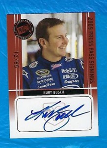 KURT BUSCH AUTOGRAPH 2009 PRESS PASS SIGNINGS BRONZE AUTOGRAPH #12/65 ON CARD ! 