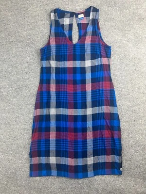 KAVU Rita Dress Women's Small Blue Plaid Sleeveless Rayon V Neck - Imagem 1 de 4