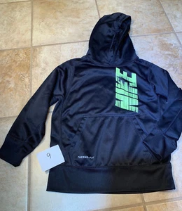 Nike Boy's Youth Hoodie Therma  Sz XS Black/Neon Yellow Fleece Sweatshirt U10-7 - Picture 1 of 4