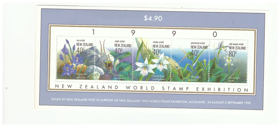 NEW ZEALAND SC.986 1990 ORCHIDS OF NEW ZEALAND SHEET OF 5 MNH EV1 - Image 1 of 1