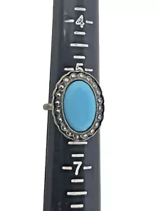 Vintage Ring silberfarben facettiert Türkis und Markasiten - Bild 1 von 6