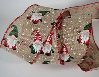 2.5" Borde de Alambre CINTA Arpillera Gnomo Nevado Navidad 50 yardas Rojo Verde Foto 1 de 3