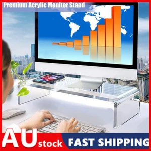 Acrylic Monitor Stand Desktop Clear Computer Laptop Stand Riser Transparent - Picture 1 of 10